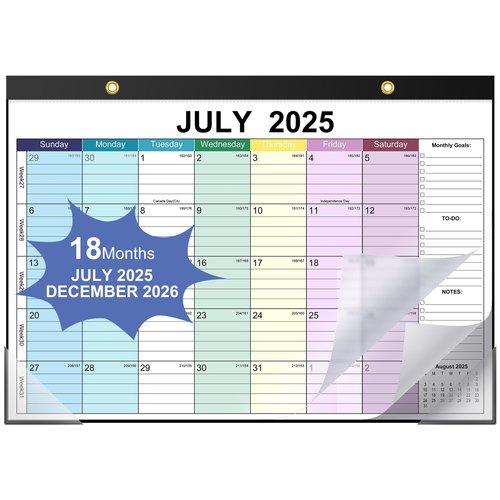Timart Desk Calendar 2025-2026, 18 Months Calendar Runs from July 2025 to December 2026, Large 17" x 12" Desktop/Wall Monthly Calendar with to-do List For Home School, Office