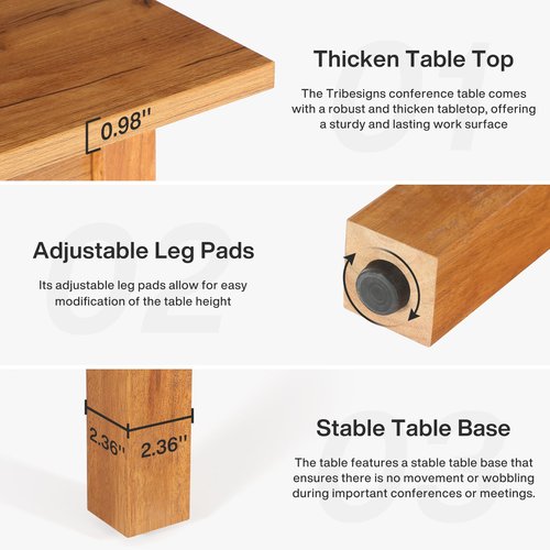 Tribesigns 39.4-Inch Square Conference Table for 4 People, Small Wooden Meeting Table with Solid Wood Legs and Thicken Tabletop for Conference Room Seminar Room Boardroom, Oak Brown