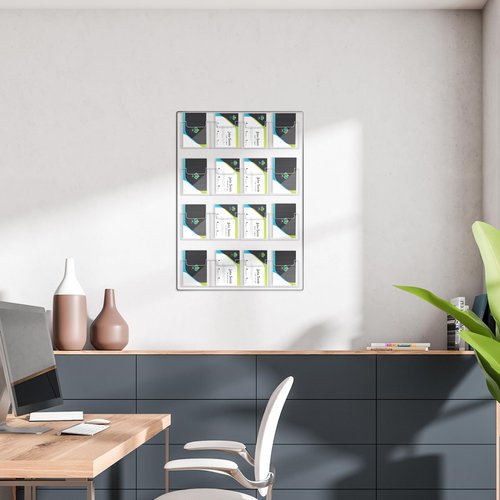 Ripeng 16 Pocket Vertical Business Card Holder Wall Mount Clear Sticker Display Rack Acrylic Business Card Holder Display Vertical Multiple Clear Acrylic Organizer for Home Office Wall