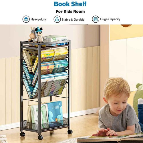 8 Tier Rolling Cart Work As Office File Cart Organization,Teacher Cart,Mobile Bookshelf Carts Or Hanging File Folders on Lockable Wheels,Paper Letter Storage for Home Office, School
