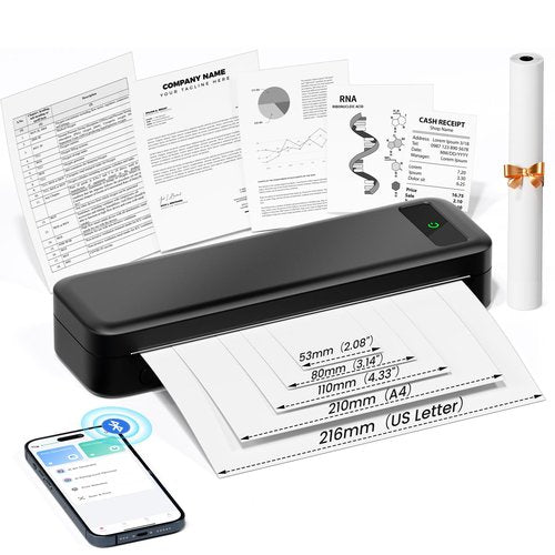 Portable Printers Wireless for Travel, Inkless Thermal Printer, Small Bluetooth Mobile Compact Printer Support 8.5" X 11" US Letter & A4,Compatible with iPhone Phone Laptop for Home Car Office Receipt