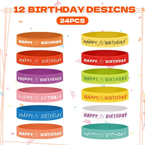 emzrivo 48 Pcs Happy Birthday Pencils Set 24 Happy Birthday Pencils for Students 24 Happy Birthday Silicone Bracelets Rubber Wristband Bulk Birthday Classroom Gifts (Modern)