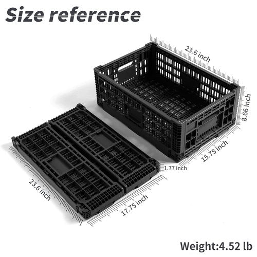 QTJH Collapsible Storage Bin Containe，52 Liter Transferheavy duty plastic storage box ,milk crates heavy duty Transit storage of various items black (1)