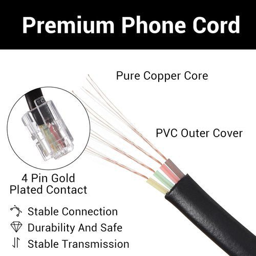 Skiennix 25FT Extra Long Phone Handset Cord - 3FT Coiled RJ9 Telephone Cable for Home & Office, Black