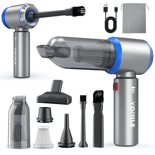 Electric air Duster - 2 in 1 210000RPM Brushless Air Duster & 21000PA Car Vacuum 9000mAh Battery Air Blower Wireless Handheld Vacuum for Car,Office and Home (Blue, 18Kpa)