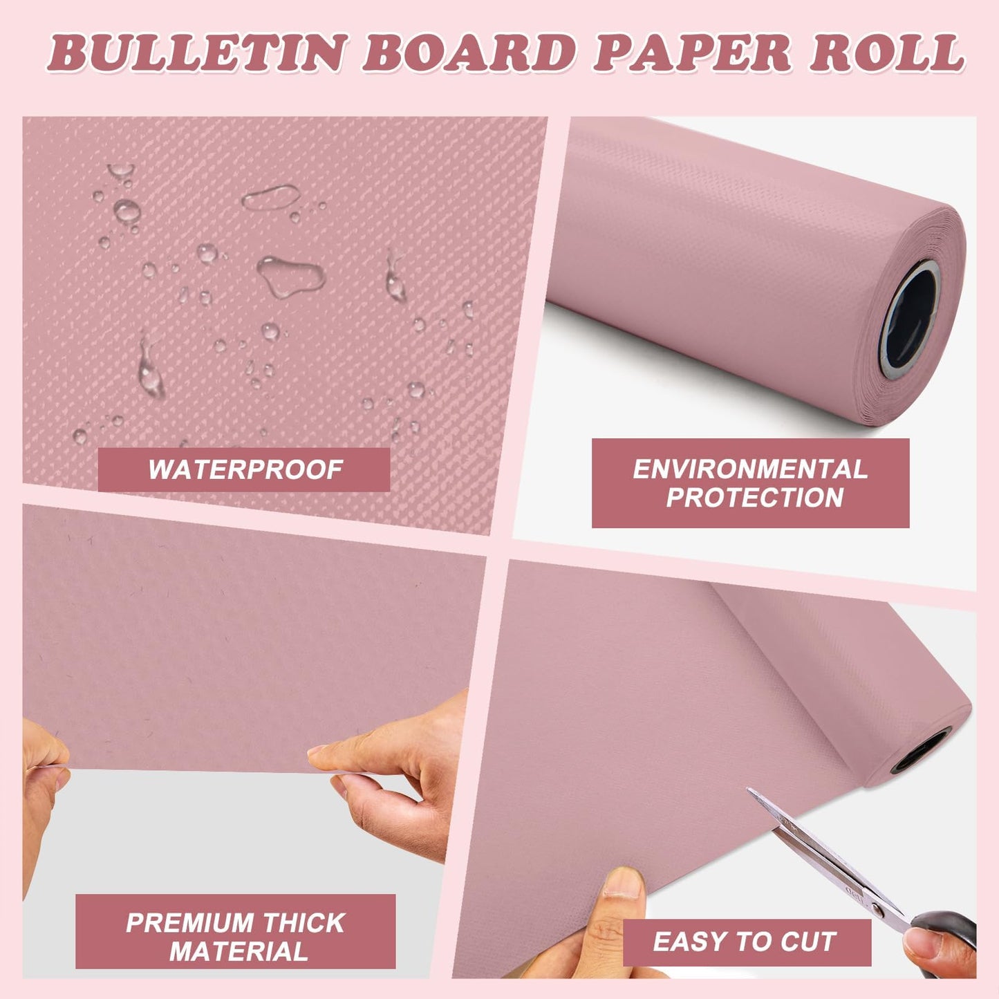 EggSun Pink Bulletin Board Paper Roll,14.8FTx47IN Large Reusable Waterproof Erasable Classroom Wall Background Backdrop, Fade-Resistant Fabric Wrapping Paper School Decors Teacher Supplies
