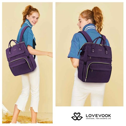 LOVEVOOK Laptop Backpack for Women,18 Inch Professional Womens Travel Backpack Purse Computer Laptop Bag Nurse Teacher Backpack,Waterproof Work Bags Carry on Back Pack with USB Port,Dark Purple