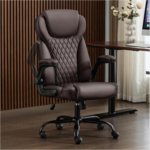 Amseatec Office Chair - Ergonomic PU Leather Executive Desk Chair with Lumbar Support & Adjustable Arms | Brown