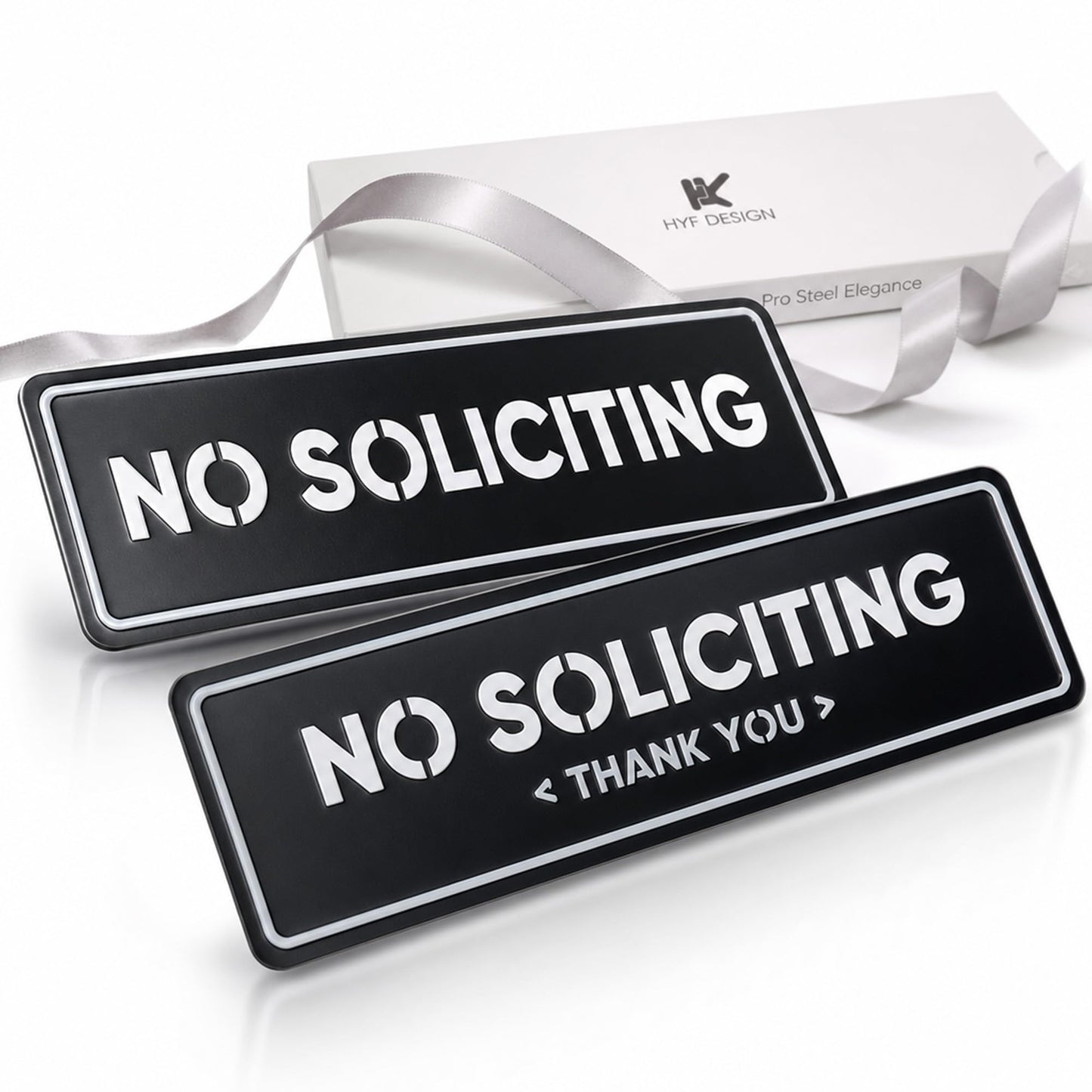 2-Pack No Soliciting Sign, Premium 304 Stainless Steel, 8.25x2.4",Large