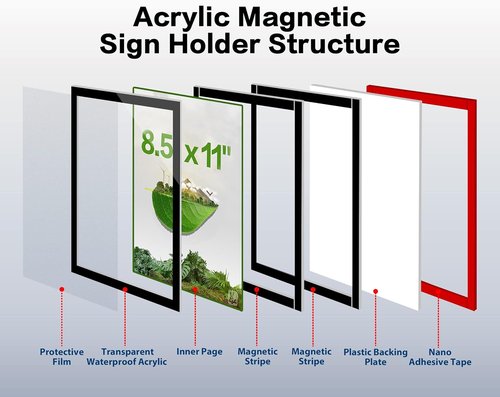 Magnetic Acrylic Sign Holder by [Brand Name] - Wall-Mount Display Frame with Strong Adhesive | 8.5" x 11", Black, 3-Pack