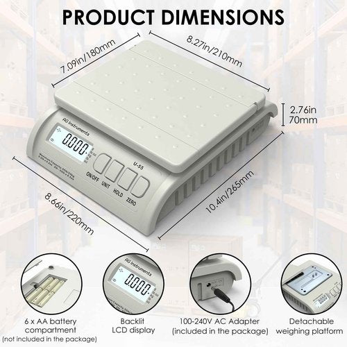 55lb x 0.2oz Digital Shipping Postal Scale with AC Adapter for Small Business, Packages, Office Home Use, UPS USPS DHL FedEx, White