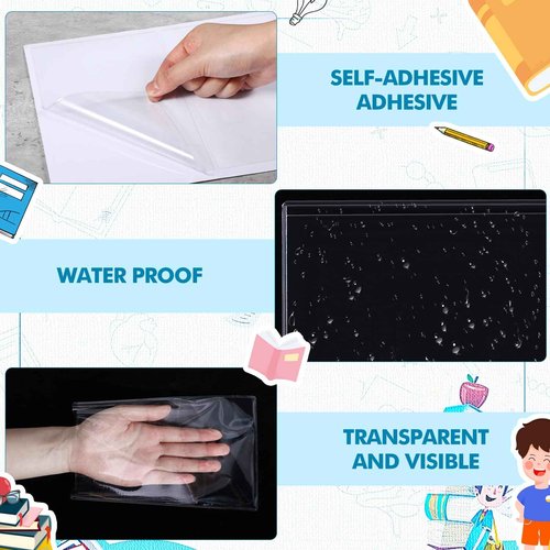 Outus Self Adhesive Shop Ticket Holders Clear Plastic Sleeves Adhesive Pockets Work Order Job Ticket Holders for Home Office Posting Signs(5 x 8 Inch,200 Pcs)