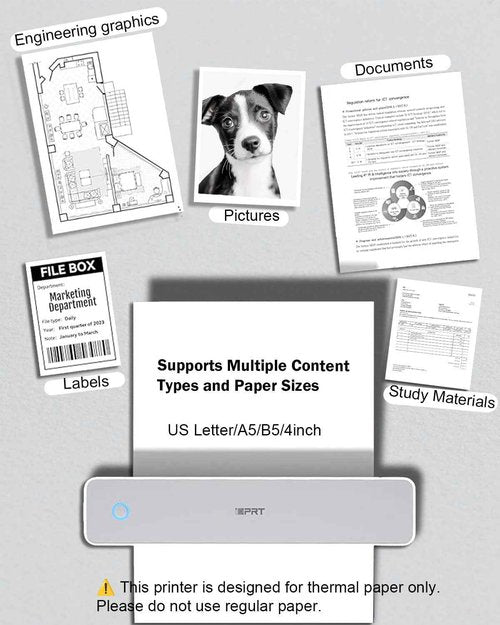 Inkless Portable Printer for Travel, 300DPI Wireless Thermal Printer Support 8.5" x 11" US Letter, A4, MT610Pro Small Bluetooth Printers Compatible with iOS, Android Laptop for Home Office Car, Grey