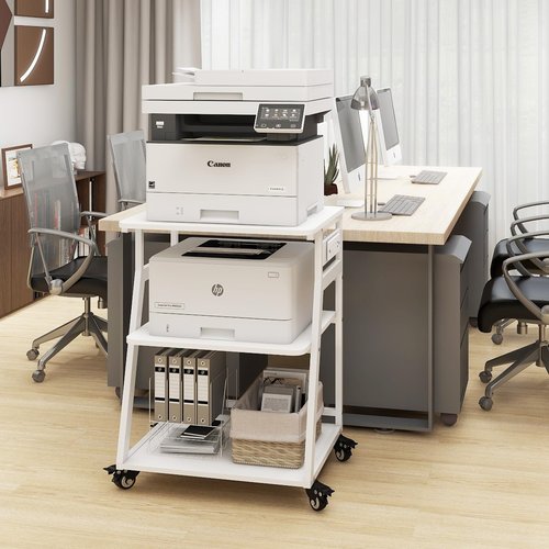 Natwind 23.6"x19.7" Large Printer Stand,3 Tier Printer Table with Charging Station, Rolling Cart with Adjustable Storage Shelf for Home Office Organization, Stand for Heat Press,3D Printer (White)