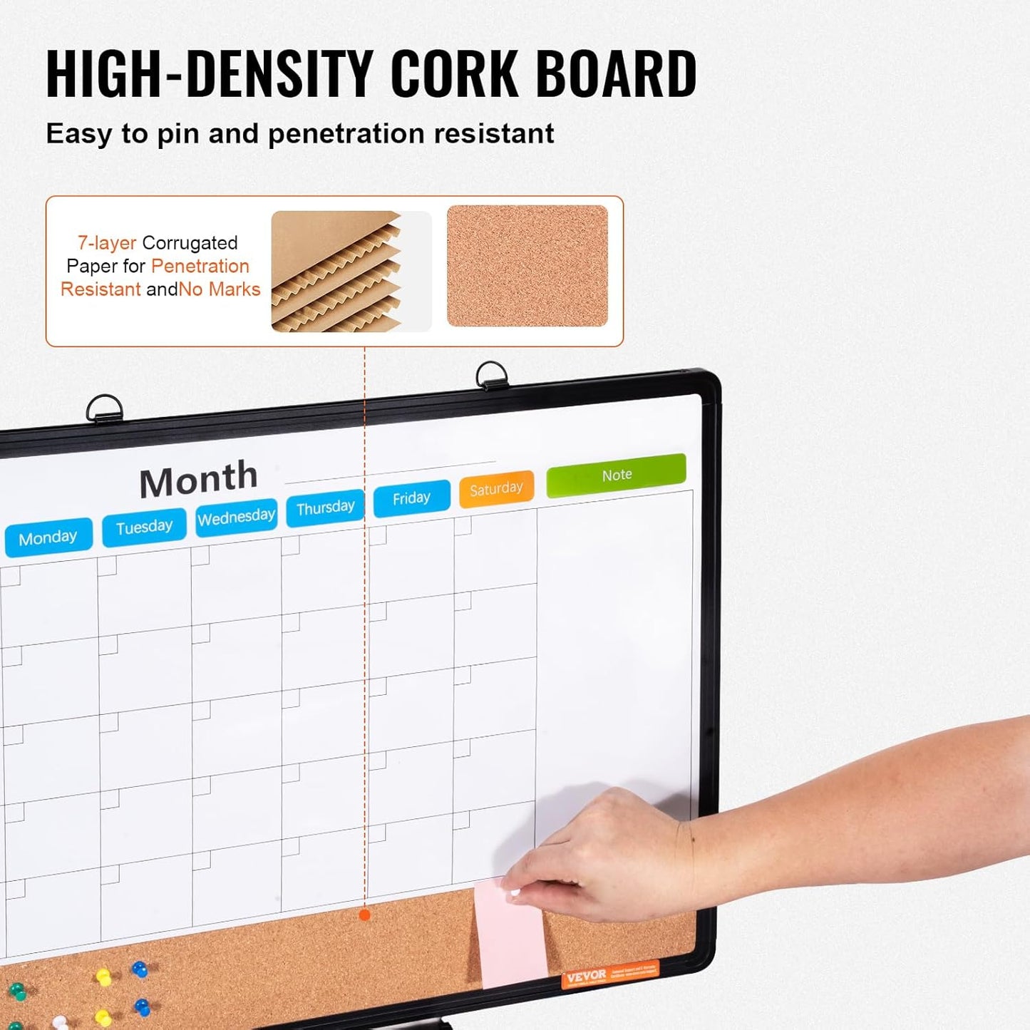 VEVOR Monthly Calendar Whiteboard & Cork Board Combo - 24"x18" Magnetic Dry Erase Bulletin Board for Home, Office, School