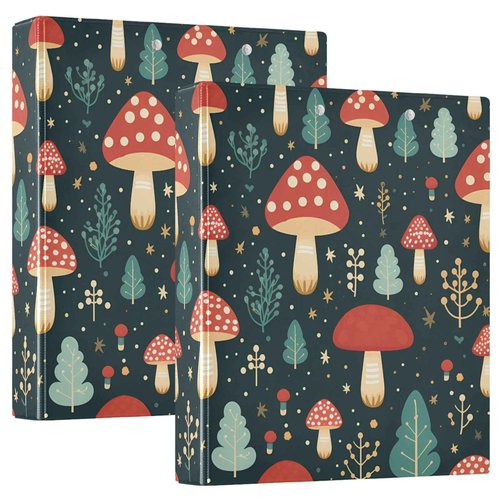 Cute Mushroom Red 3 Ring Binders with Clipboard File Folder for Office School with Pocket