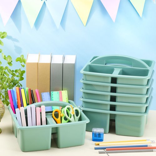 Lineshading 12 Pcs Classroom Caddy with 3 Compartment - Multipurpose Portable Plastic Storage Table Caddies with Handles for School Home Office Organizer(Green)