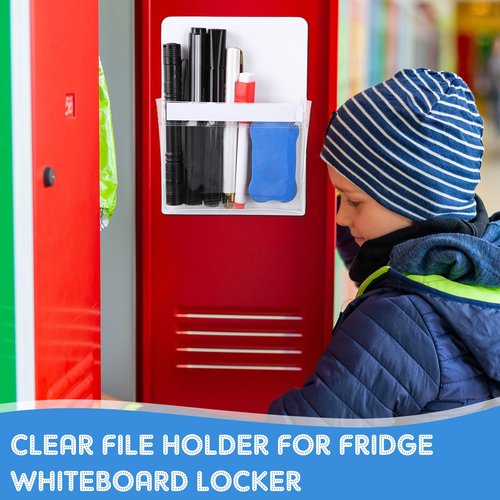 Sherr 12 Pcs Magnetic Pockets for Classroom 6.5'' X 4.7'' Magnetic Pouch Pen Marker Holders Dry Erase Marker Storage for Whiteboard Locker Accessories Refrigerator Home Wall(Clear)