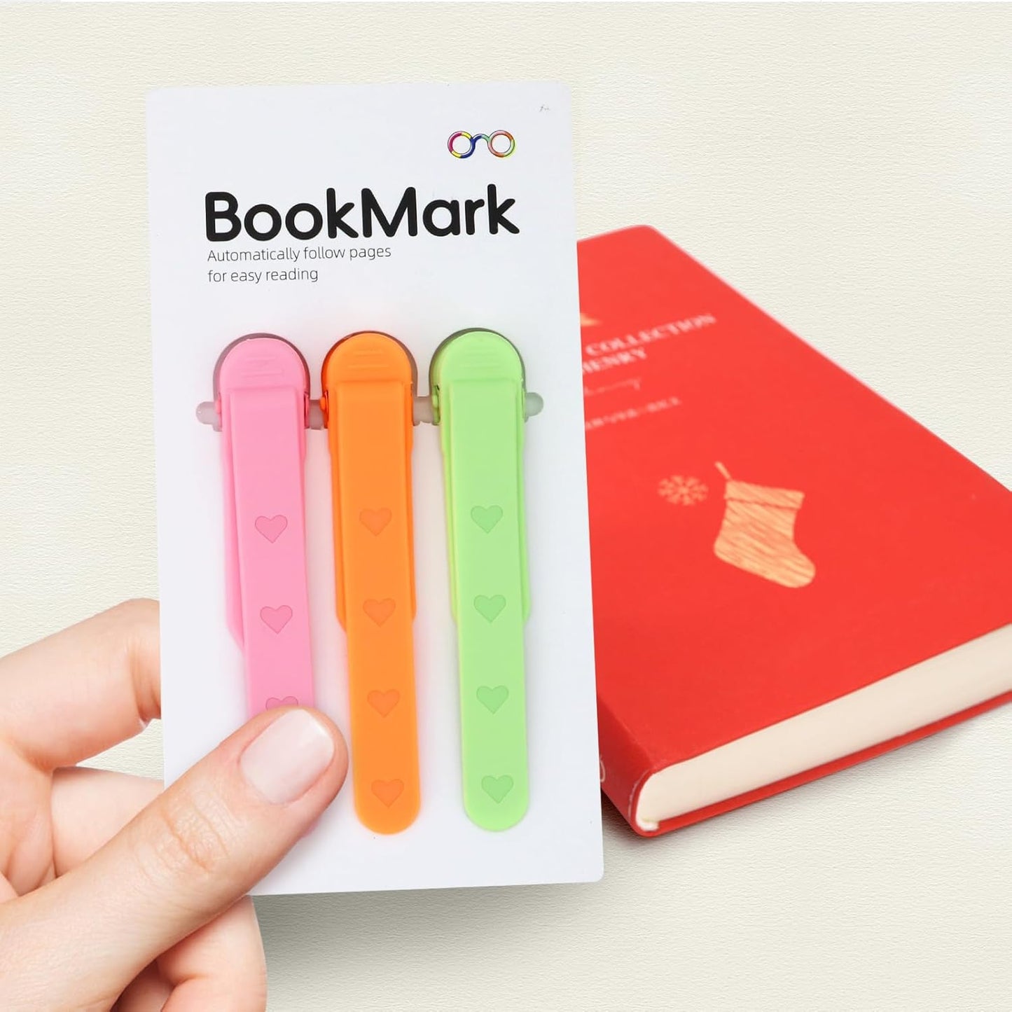 SMUK Heart Bookmarks - 3Pcs Automatic Silicone Page Markers for Book Lovers | Cute Reading Gifts