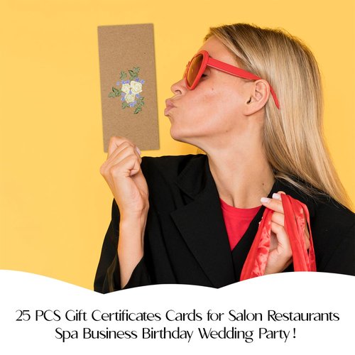 Blank Gift Certificates, 25 Floral Kraft Gift Certificate Cards for Business, Spa, Salon, Massage, Restaurants, Custom Client Vouchers for Birthday, Work Card -05
