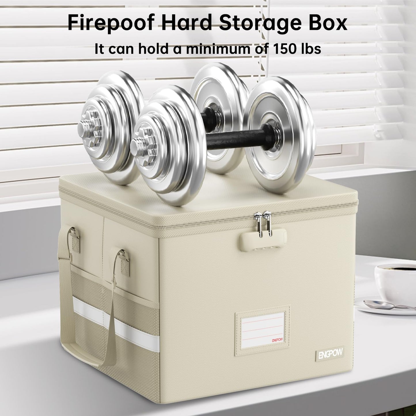 ENGPOW 5200°F File Box Fireproof Document Box with Lock,Heat Insulated Collapsible File Storage Organizer Box with Handle,Portable Home Office File Cabinet for Hanging Letter/Legal Size Folder, Beige