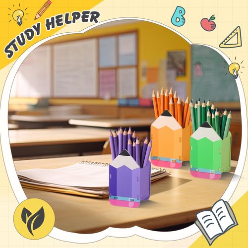 AmazingSpark 6 Pcs Pencil Shaped Holder Wooden Pencil Dispenser Storage Organizer Container Pen Cup Stationery Pot for Back to School Teachers Office Desk Gift Classroom Supplies (Rainbow Color)