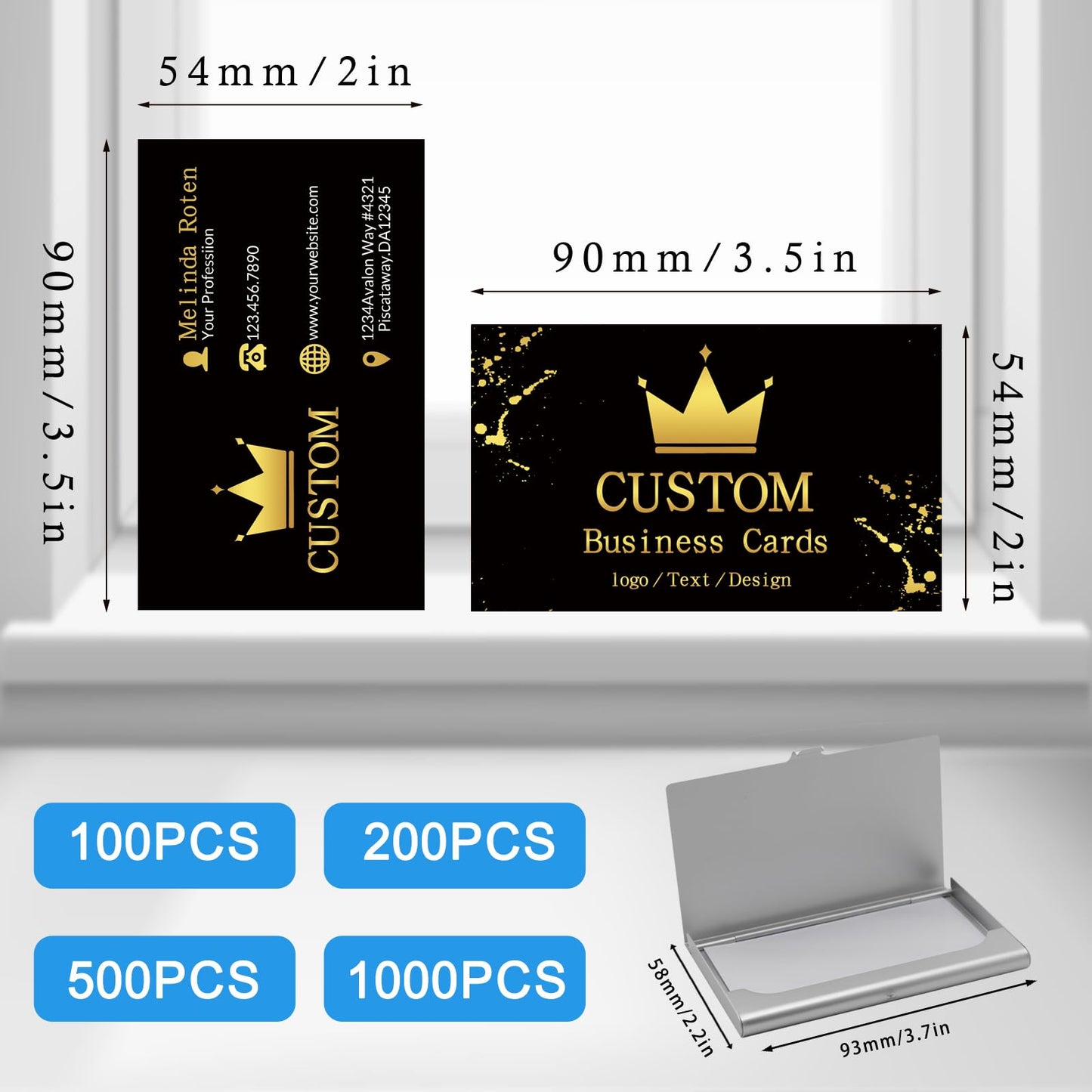 Custom Business Cards Customized with Logo 1000 500 200 100 Personalized Business Cards Customizable with Photo for Small Business Printable Waterproof Double-Sided 3.5" x 2"-Custom 100PCS