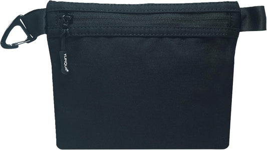YUMQUA Water-Resistant Zipper Pouch - Small Nylon Travel Bag with Carabiner Clip | Black