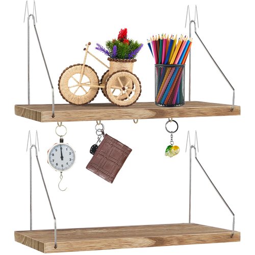 ERTIUANIO 2 Pack Cubicle Wall Shelf with Hooks - 11.8" Wood Organizer for Fabric Cubicle Walls, Hanging Desk Accessories & Decor for Women & Men, Workstation Storage