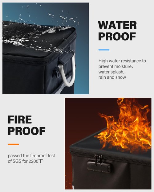 Fireproof Document Box, File Organizer for Hanging File Folders, Portable File Box with Handle, Fire Proof Safe for Home Documents, Office, Important Document Organizer, Safe Box Fireproof Waterproof