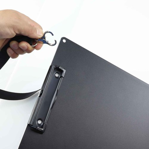 Black Metal Two Clips Clipboards, A4/Letter (9.5 "X12.6) Aluminum Clipboard with Shoulder Strap,Home Restaurant School Hospital Classroom Factory Office Supplies