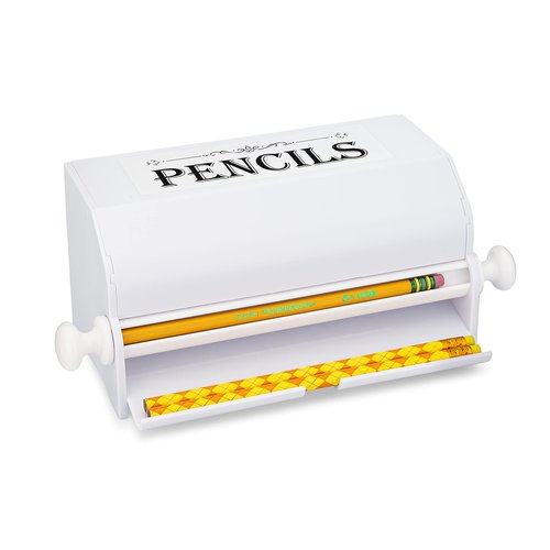 SimplyImagine Pencil Dispenser for Classroom & Office - 10.5 in W x 5.5 in D x 4 in H White Acrylic - Holds 50 No. 2 Pencils with Smooth Rolling Knob - Classroom Must Haves & Teacher Gadgets