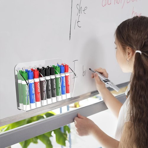 Lumanman Dry Erase Marker Holder with 3 Compartments, Wall Mounted Marker Organizer, Magnetic Marker Holder Organizer for Whiteboard, Fridge, Locker, Pen Holder for Wall, Acrylic Pencil Holder, Clear