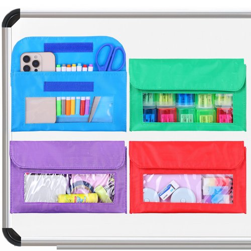 4 Pieces Magnetic Storage Pockets, Whiteboard Accessory Case for Whiteboard or Fridge Magnet Storage Organizer, 4 Colors Pen Cup Storage Bag for Home Office School Supply Storage
