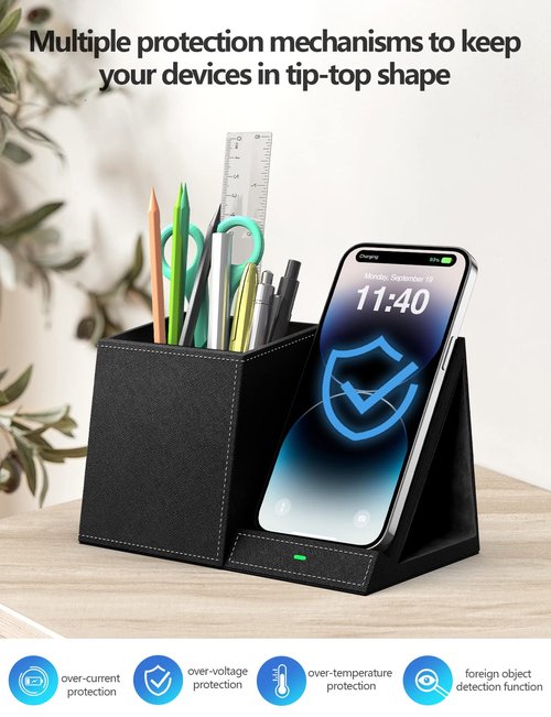ExtreLife 2-in-1 Pen Holder with Wireless Charger, Compatible with iPhone 16/15/14/13/12/11/8 Series, Pencil Holder for Desk Home Office, Men Gift Husband Wife Anniversary Dad Birthday Idea Gadget