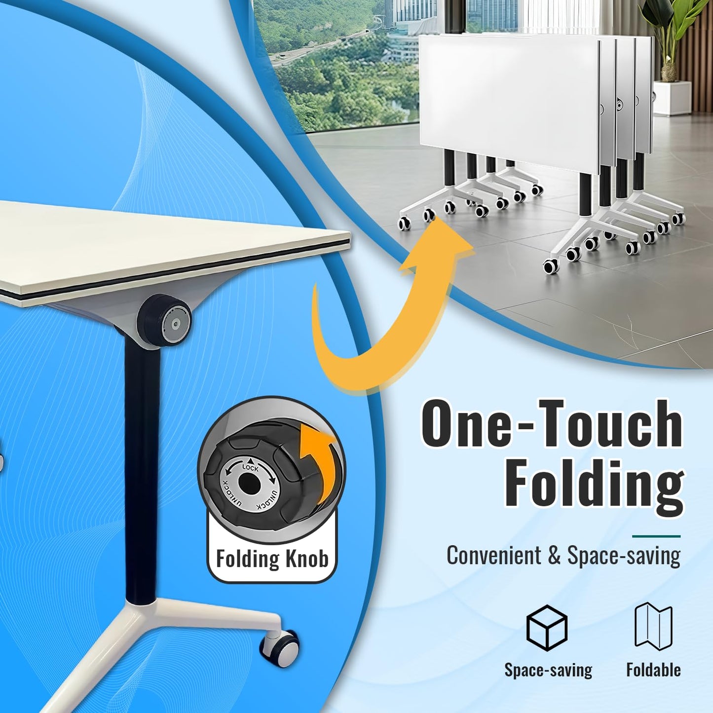 vhdurike 6pcs,47in*20in*30in, Foldable Conference Table, Modular Conference Room Tables, Folding Meeting Table with Wheels, Modern Seminar Training Tables for Office, Meeting Room, Classrooms