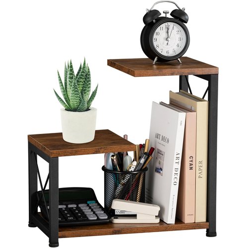 GODDGITT Desk Shelf Organizer, 3 Tier Office Desktop Bookshelf, Wood Desk Organizers Storage Rack and Freestanding Display Shelf for Office, Dorm, Kitchen, Home