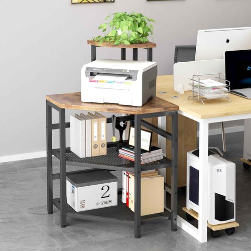 METYERRY Corner Printer Stand Table, with Power Outlet and USB Charging & LED Lights, for Home Printer Stands, Storage Shelf, Computer Tower/CPU Stand Holder for Home Office, Rustic Brown