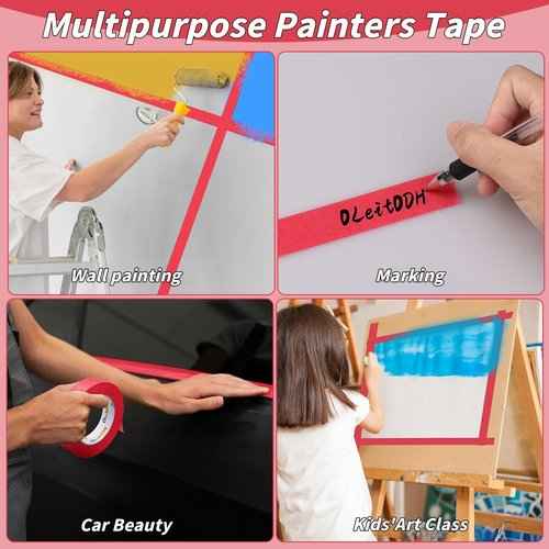24 Rolls Red Painters Tape Bulk 1 inch x 55 Yards, Total 1320 Yd, Painters Masking Tape No Residue Wall Painting Tape Artist Tape Trim Edge Finishing Tape for Wall Painting Decoration DIY Supplies
