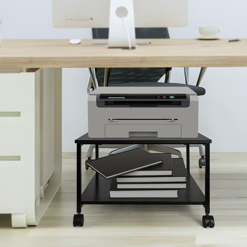 EMERIT 2-Tier Under Desk Printer Stand w/Storage - 19.5x19.5x12.8''Heavy Duty Rolling Cart, Mobile Printer Table with Lockable Wheels for Home Office Organization - Industrial Style