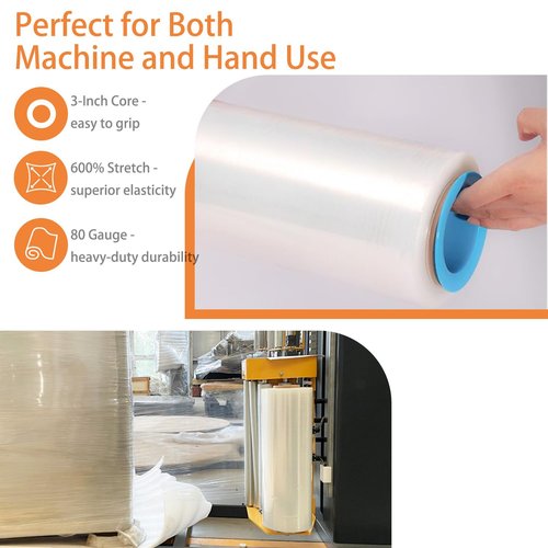 ADAYM Stretch/Shrink Wrap Roll 18" x 1500' - Industrial Plastic Wrap for Moving, Heavy Duty 80 Gauge, 600% Stretch for Packing, Pallets, Shipping&Furniture Protection-4 Rolls