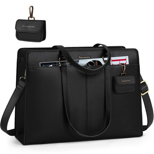 RAINSMORE Laptop Bag for Women 15.6 Inch Work Tote Bags Waterproof Leather Laptop Tote Professional Business Office Briefcase Large Computer Laptop Bag Handbag Shoulder Work Bags