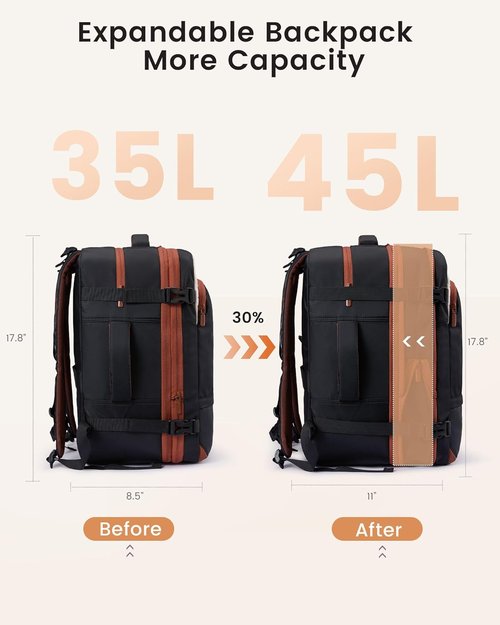 LOVEVOOK Travel Backpack - 45L Expandable Carry-On Bag | Waterproof Business & Weekend Essentials, Fits 17" Laptop