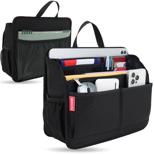 DELTAMANN Rugged Organizer Insert for Briefcase Tote Shoulder Messenger Bag - 19 Pockets,Durable Padded Nylon,Handle (Small,Black)