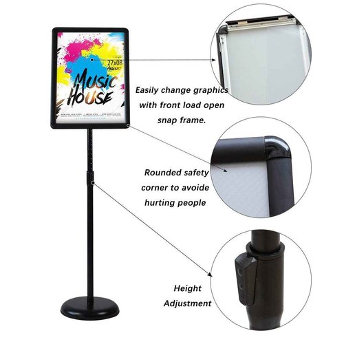 HUAZI Sign Holder Pedestal Sign Stand 8.5x11 inches with Base for Floor Vertical & Horizontal View Displayed,Snap-Open Frame with Safety Corner Outdoor,2 Pack