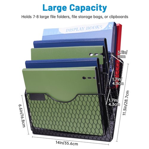NiOffice 3-Pocket Magnetic File Organizer for Office and Home - Vertical Magazine and Mail Holder with No-Drill Mounting for Wall, Cabinet or Fridge (Black)