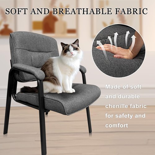Waiting Room Chairs & Conference Room Chairs, Office Chair No Wheels with Padded Armrests and Backrest, Reception Chairs for Lobby and Waitting Room, Ergonomic Support with Sturdy Metal Frame, Grey