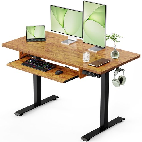 Marsail Standing Desk Adjustable Height with Extra Large Keyboard Tray, Electic 4 Memory Presets Cable Management 2 Storage Hooks, Sit Stand Up for Home Office, Rustic, 48Inch (TZESD14V)