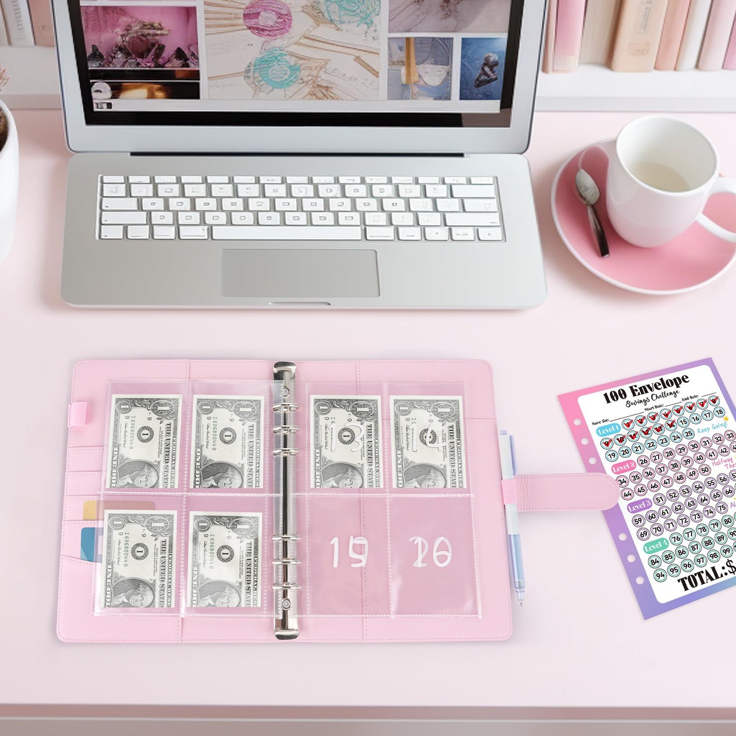 Sooez 100 Envelopes Challenge Binder, Money Saving Challenge Budget Binder with Cash Envelopes, Savings Challenge Book - Easy & Fun Way to Save $5,050, Money Saving Binder for Budgeting & Saving