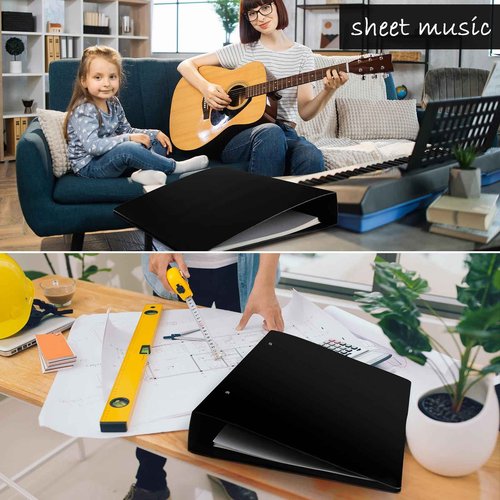 Resholder 2 Pcs 11 x 17 Binder 3 Ring Binder Poly Panel Featuring 2 Inch D Ring Fit 11" x 17" Paper Size for Store Artwork Poster Paper PP Material Black